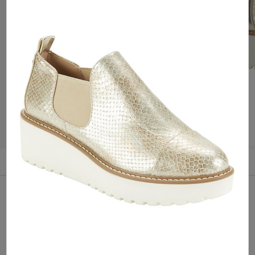 DKNY Soft Gold Snake Asher Slip On Platform Sneaker NEW
